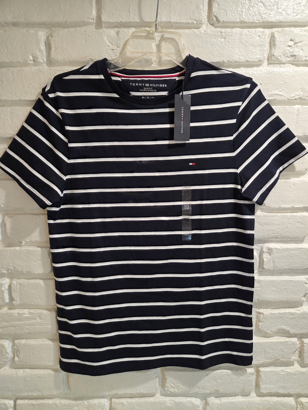 Tommy Hilfiger Men's Navy & White Stripe Crew Neck Tee